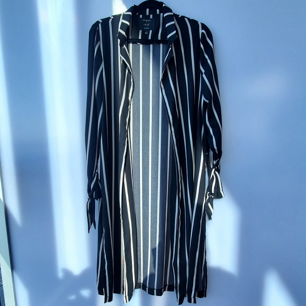 Black Cardigan with White Stripes